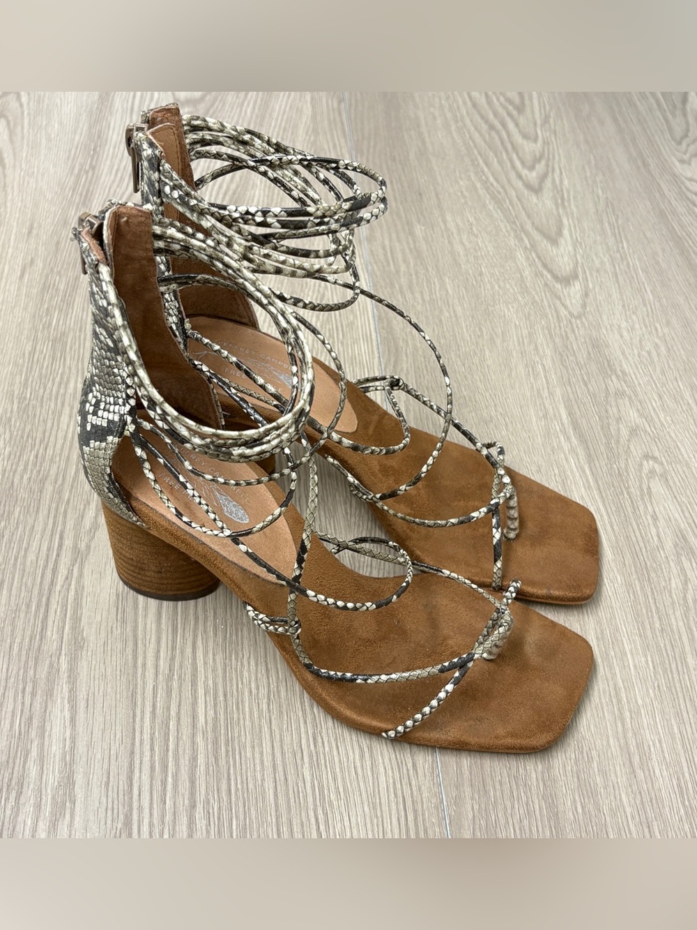 Jeffrey Campbell x Free People Snake Print Leather Square Toe Heel Sandals 7.5 - Picture 8 of 10